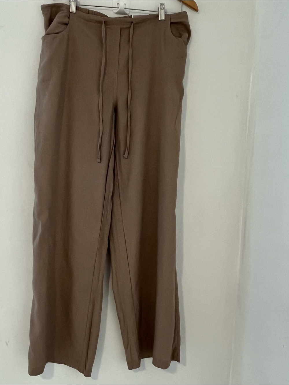 Autres Filles Linen blend Relaxed Wide-Leg Drawstring Trousers in Taupe - NWT